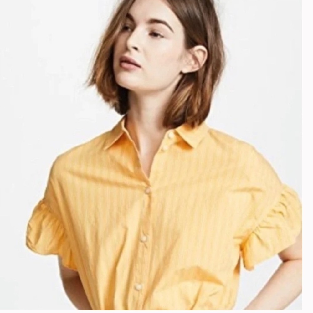 Madewell‎ Yellow Striped Button Down Shirt Top S Summer Wardrobe Minimalist Chic - Picture 3 of 9